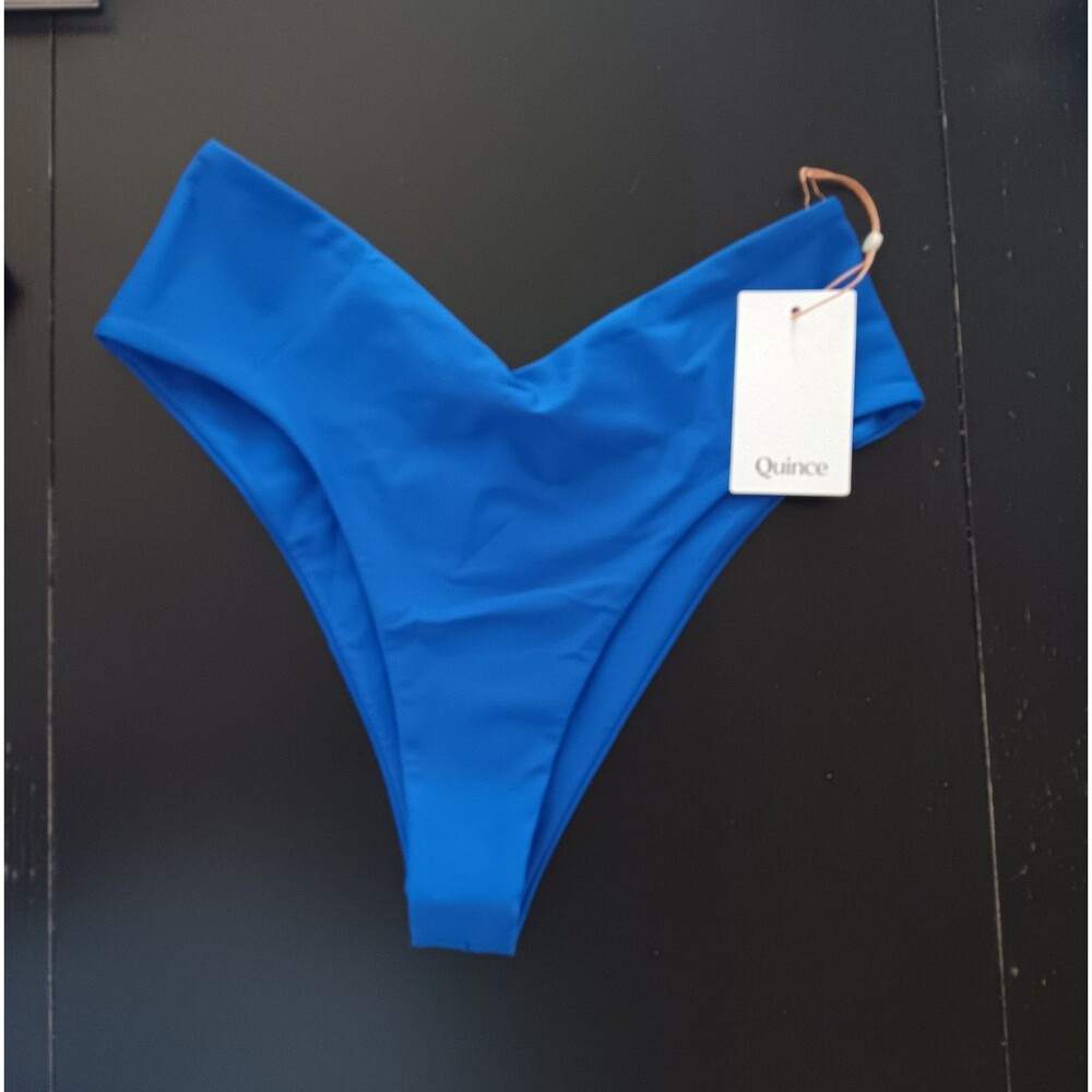Quince V-Cut Dipped High Waist Cheeky Bikini Bottom Sz M Beachy in Electric Blue